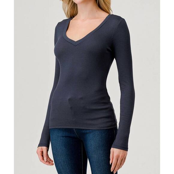 HASHTAG Sweaters - NEW HASHTAG v-neck ribbed long sleeve knit top in navy